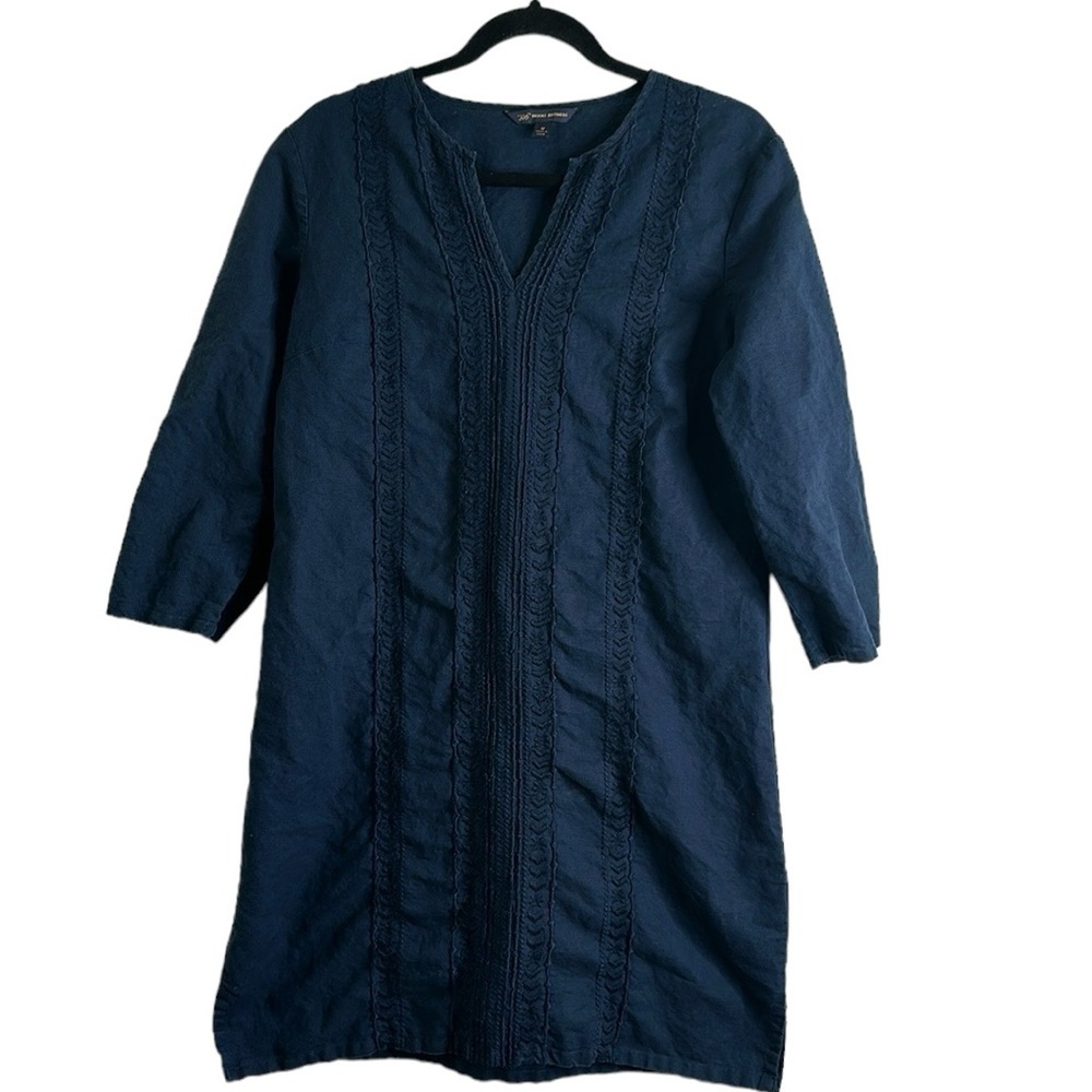 Brooks brothers linen cotton blend embroidered tunic dress size medium Yneck